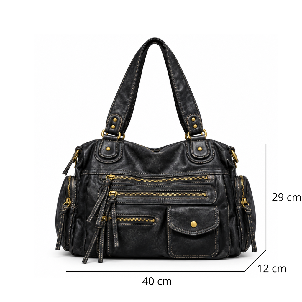 Sac à main en cuir vintage à poches zippées - Amélie
