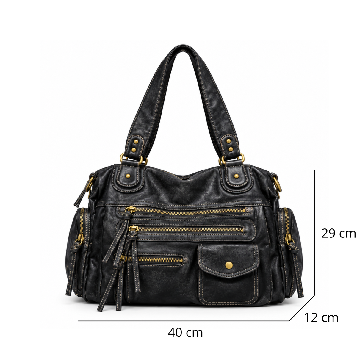 Sac à main en cuir vintage à poches zippées - Amélie