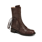 Bottines à lacet en cuir à talon rond – MARÉLIA