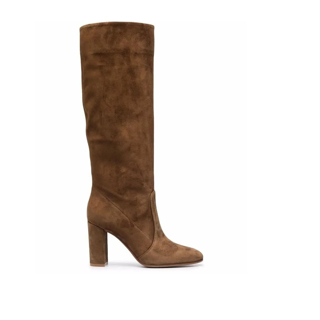 Bottes hautes en daim à talon bout pointu – AMÉRINE