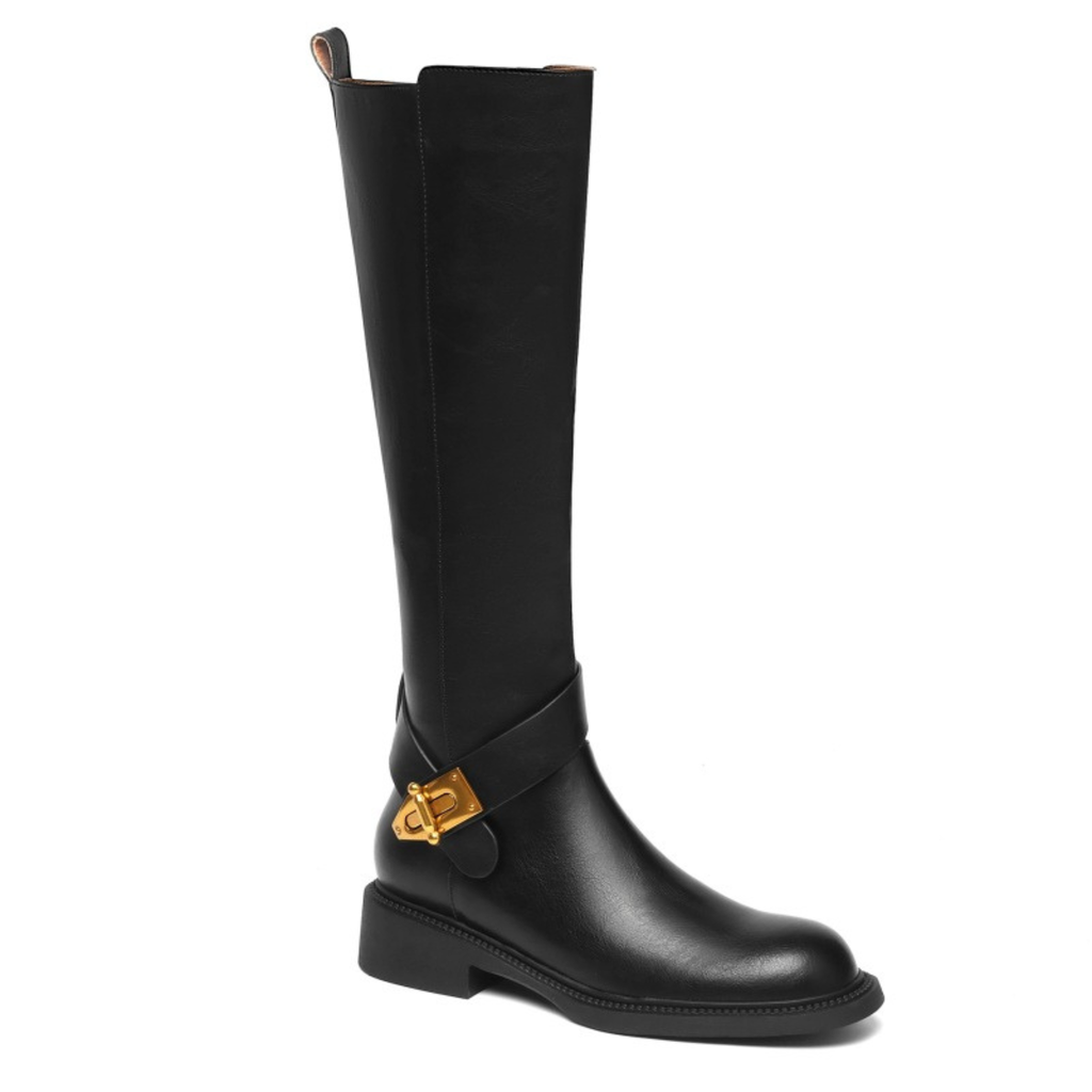 Bottes hautes en cuir à talon plat – ANASTÉRIA