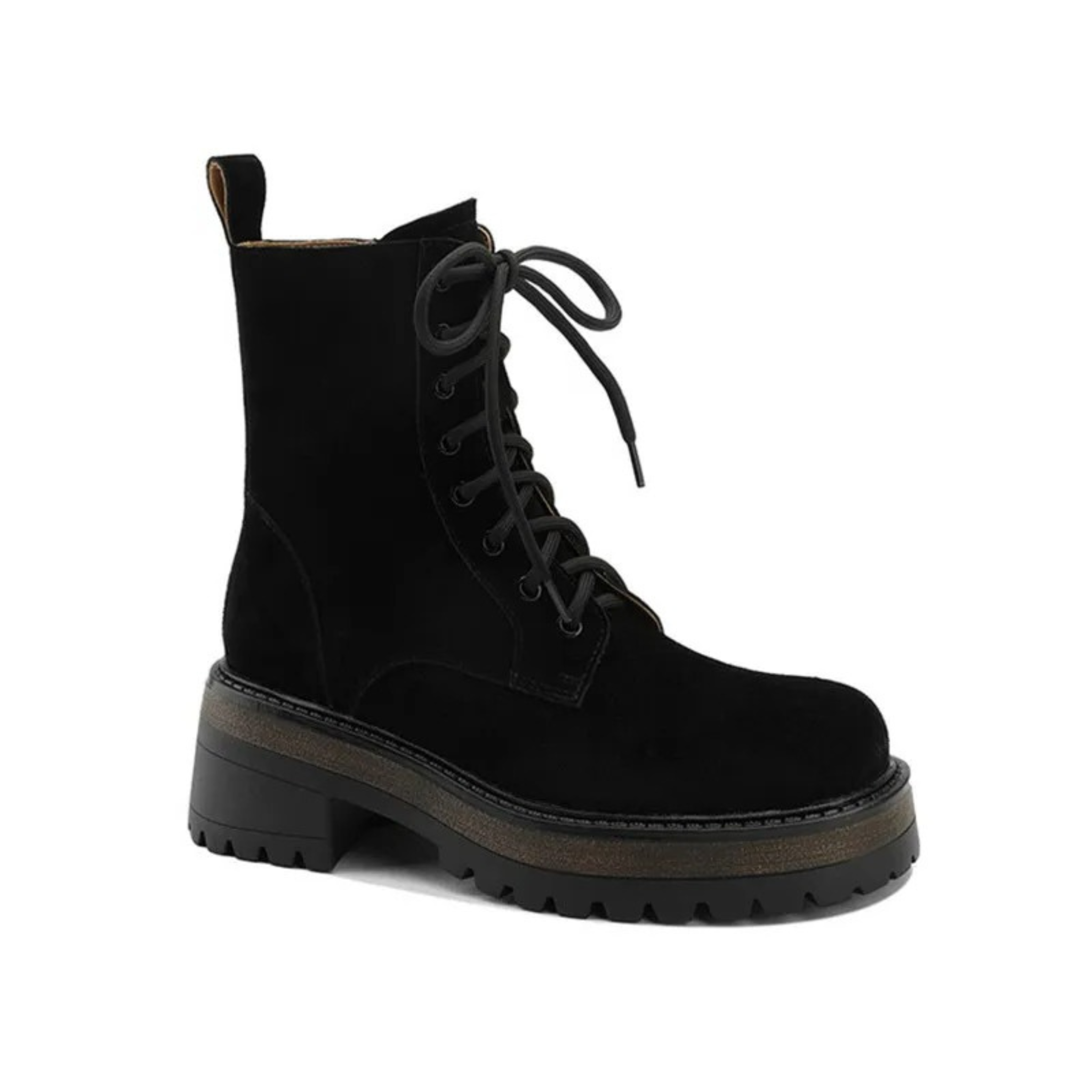 Bottines à lacets en daim à talon avec semelle crantée – MÉLORA