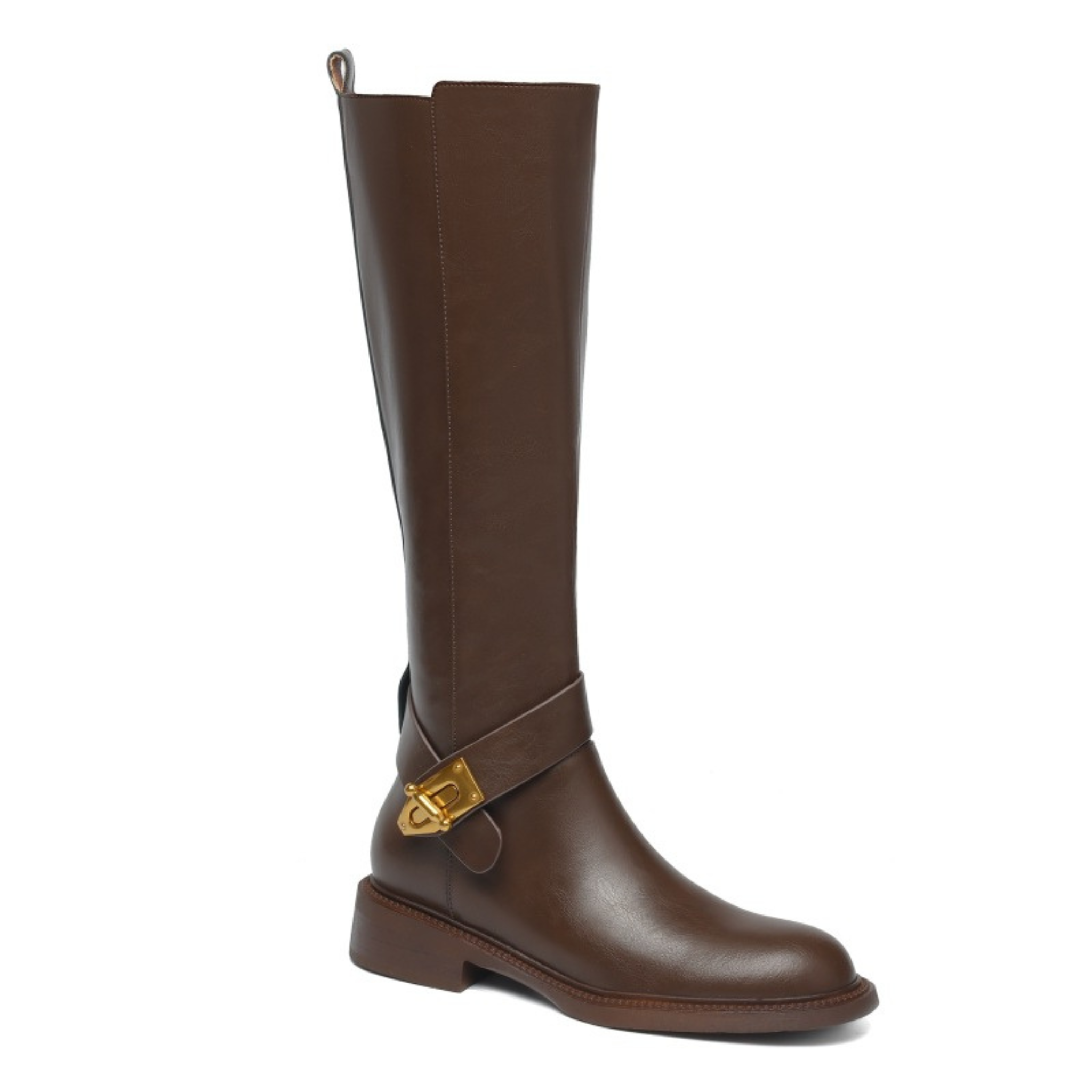 Bottes hautes en cuir à talon plat – ANASTÉRIA