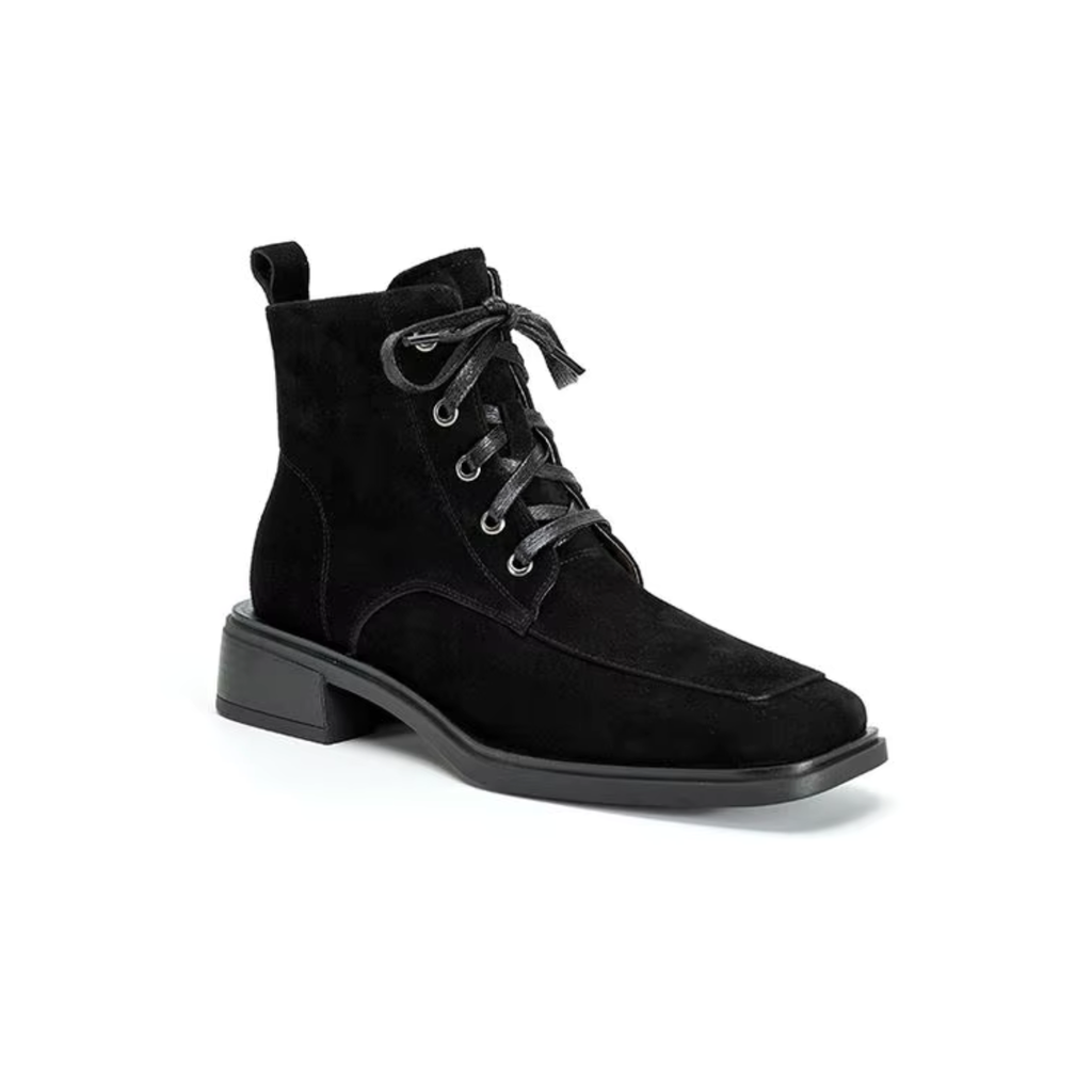 Bottines à lacet en daim talon carré – DANÉLIA