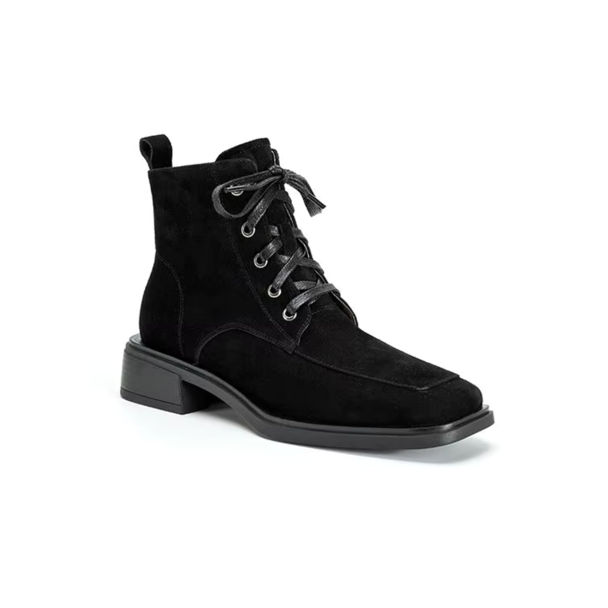 Bottines à lacet en daim talon carré – DANÉLIA