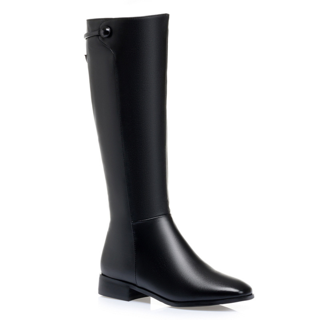 Bottes hautes en cuir suédé à talon bas – NORIA