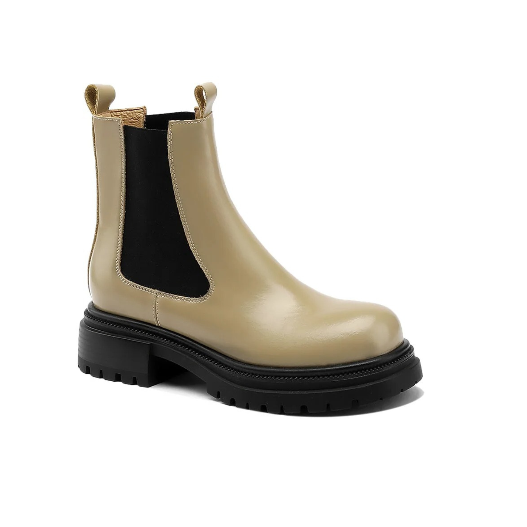 Bottines en cuir avec élastique à talon plat semelle crantée – SOLÉA