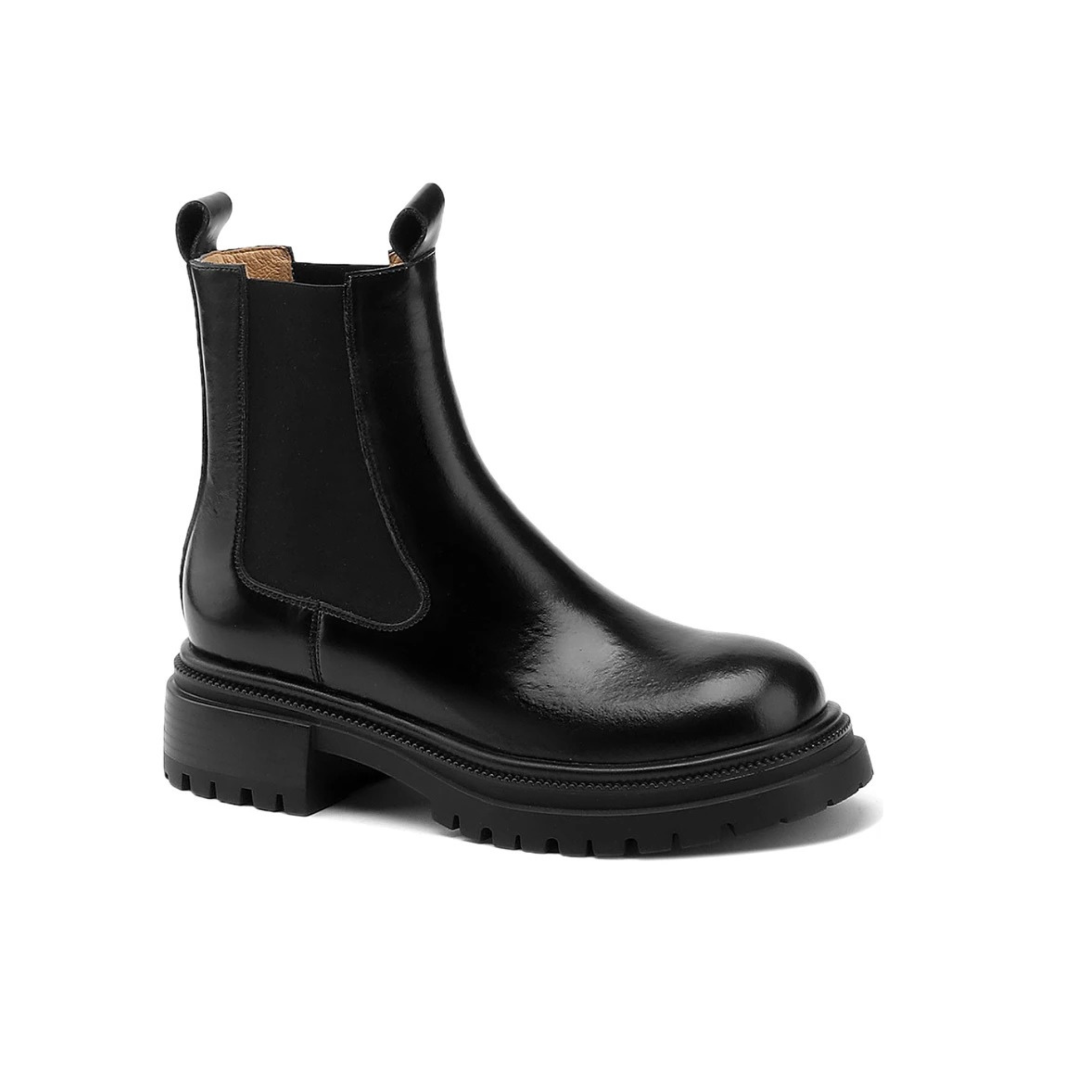 Bottines en cuir avec élastique à talon plat semelle crantée – SOLÉA