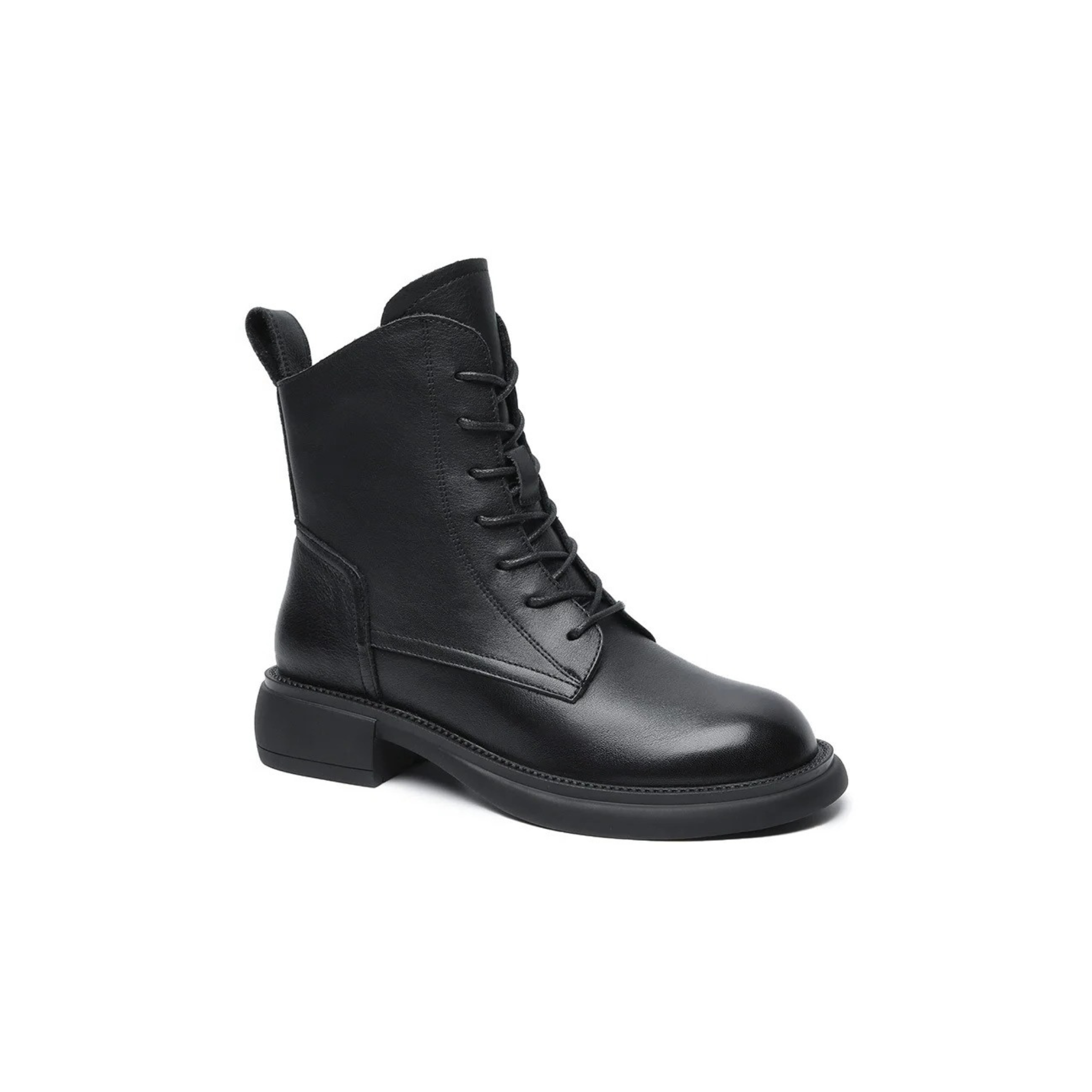 Bottines en cuir à lacet talon plat – VÉONA