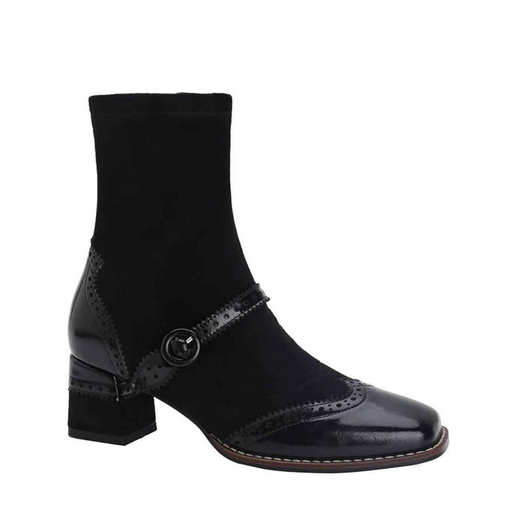 Bottines en cuir type chaussette à talon carré – CALISTA
