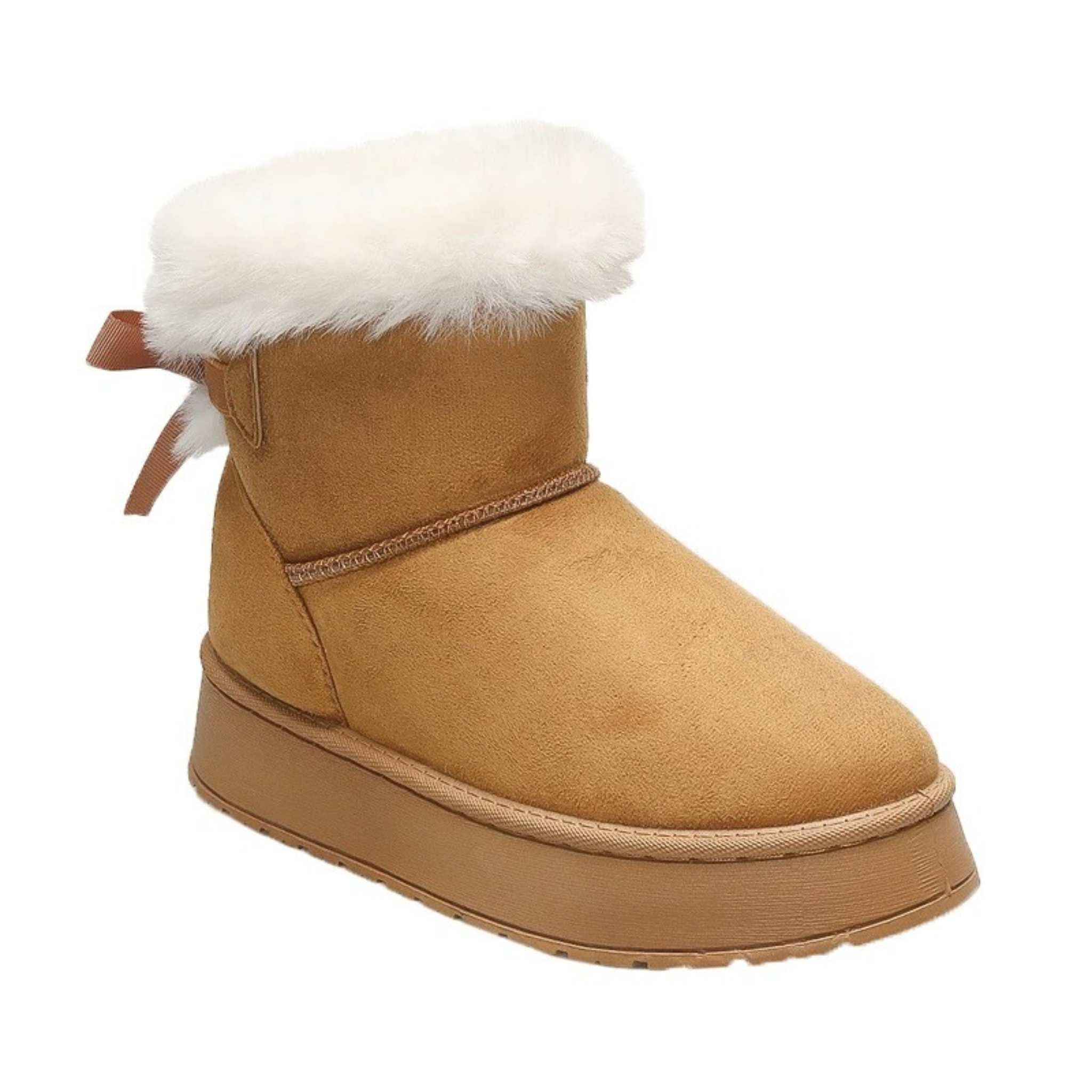 Bottines fourrées en daim vegan à talon plat bout rond – ALYSSA