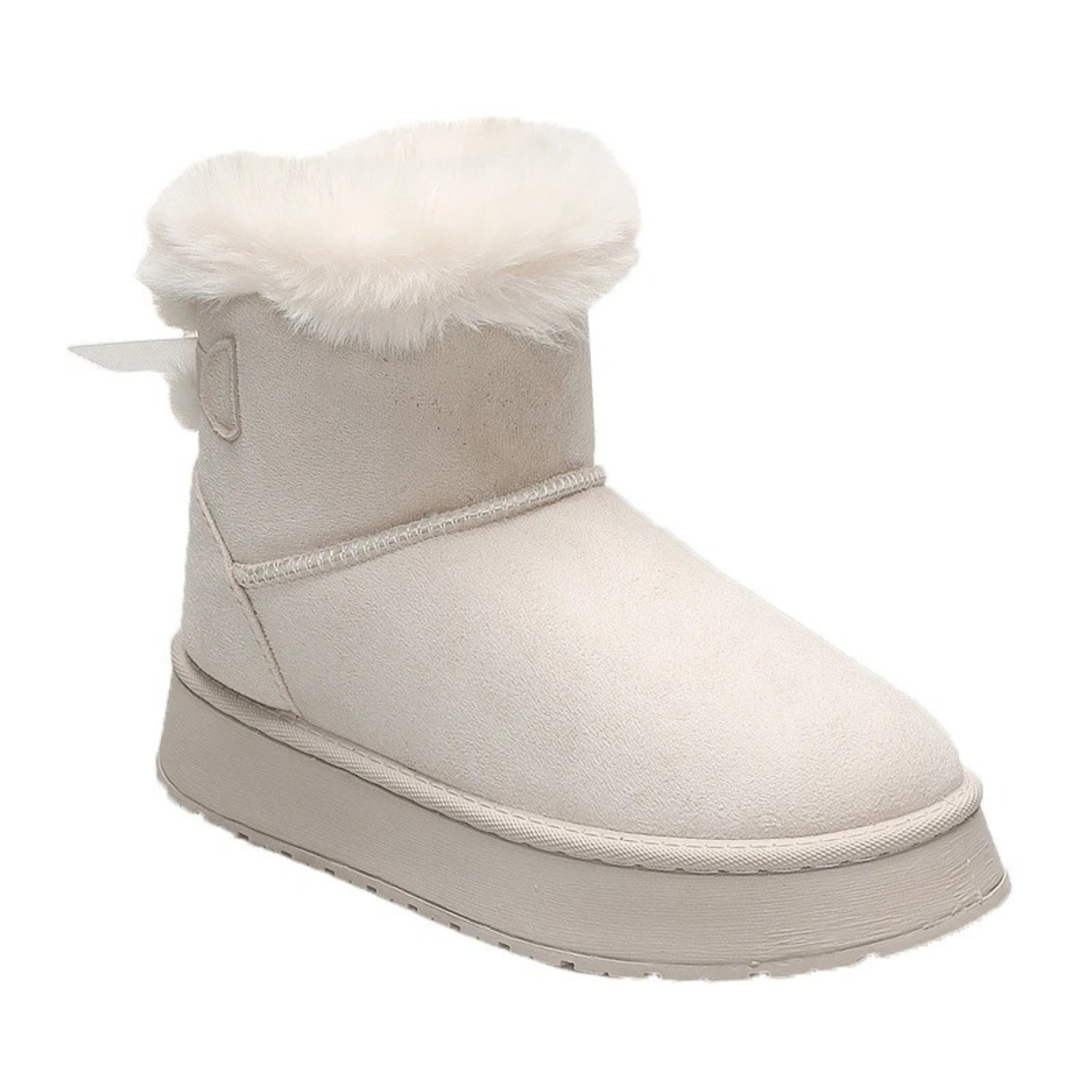 Bottines fourrées en daim vegan à talon plat bout rond – ALYSSA