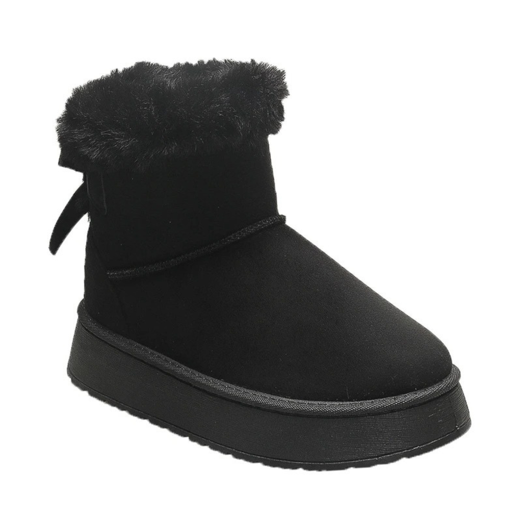 Bottines fourrées en daim vegan à talon plat bout rond – ALYSSA