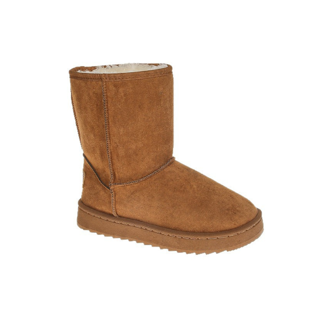 Bottines fourrées en daim vegan à talon plat bout rond – VÉLORA