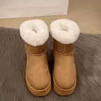 Bottines fourrées en daim vegan à talon plat bout rond – ALYSSA