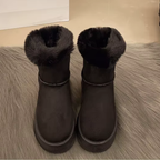 Bottines fourrées en daim vegan à talon plat bout rond – ALYSSA