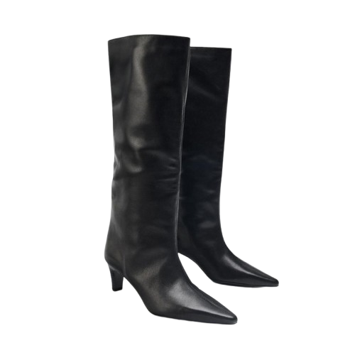 Bottes hautes en cuir à talon pointu – ÉLARIA