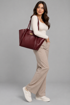 Sac à main de cours en cuir grande capacité Bordeaux - Diane