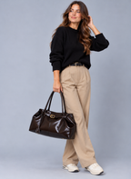 Sac à main de cours en cuir souple verni- Louane