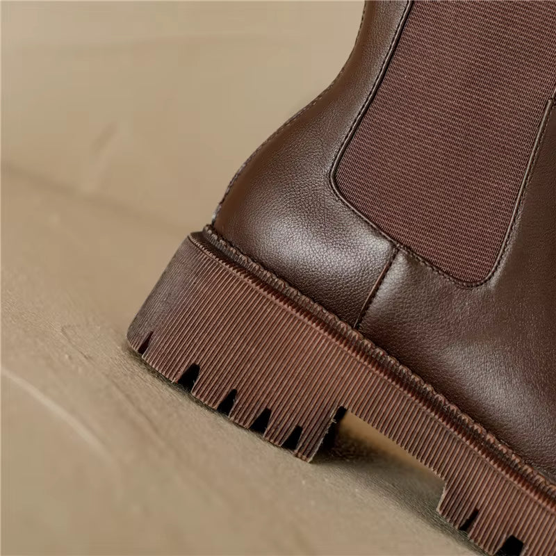 Bottes hautes en cuir avec élastiques latéraux à talon bas – MAVÉA