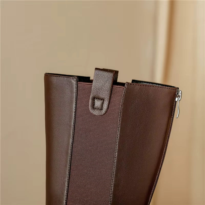 Bottes hautes en cuir avec élastiques latéraux à talon bas – MAVÉA