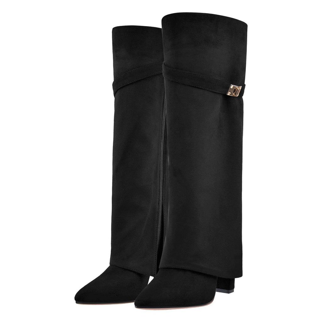 Bottes hautes en daim à talon – ÉLÉNORA