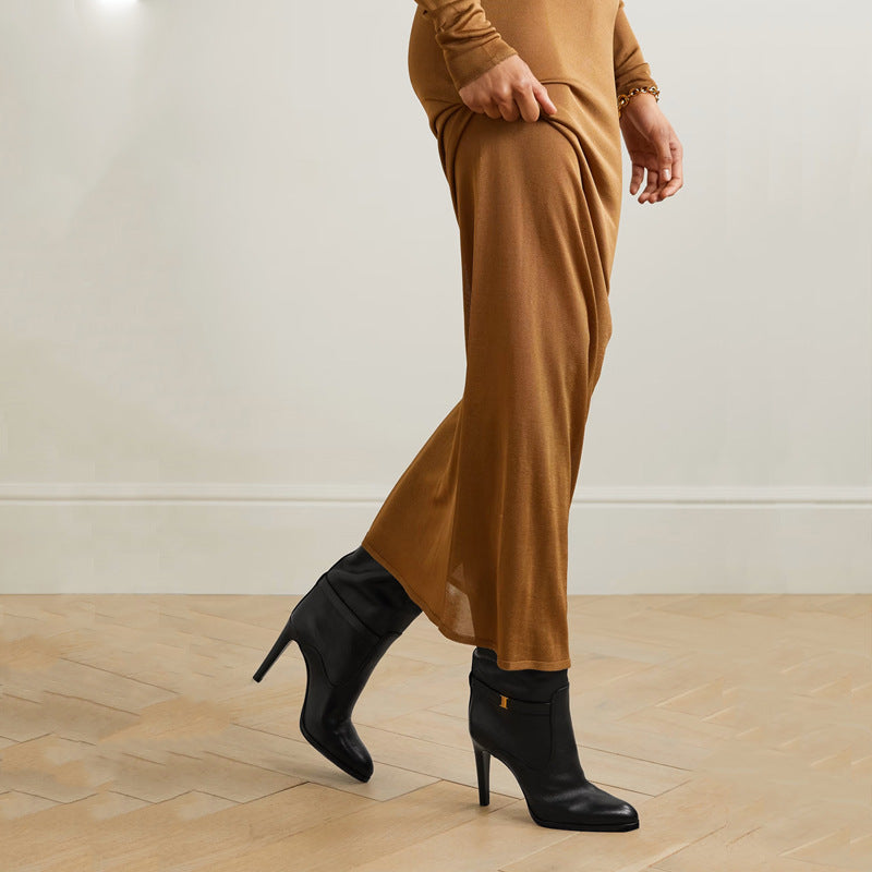 Bottes hautes en daim à talon pointu – AMÉRINE