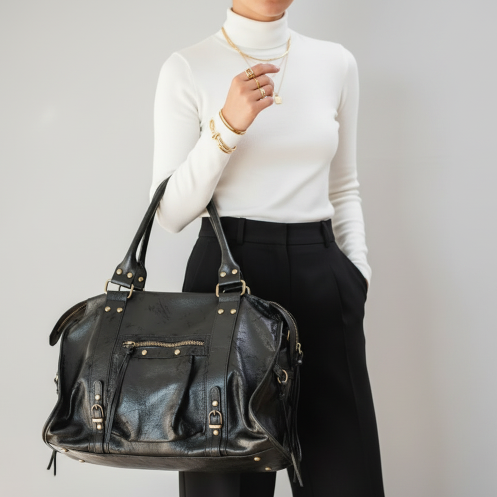 Grand sac à main de cours en cuir vintage - Margot