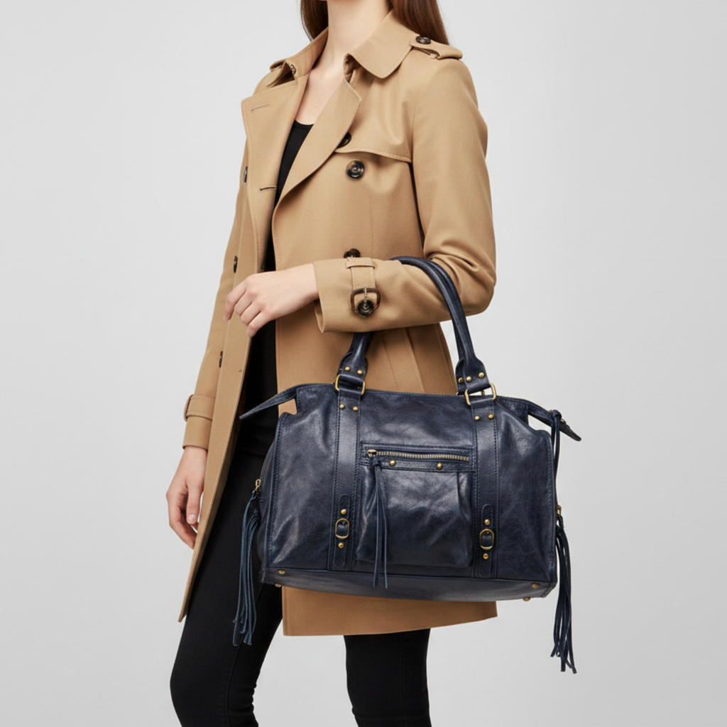 Grand sac à main de cours en cuir vintage - Margot