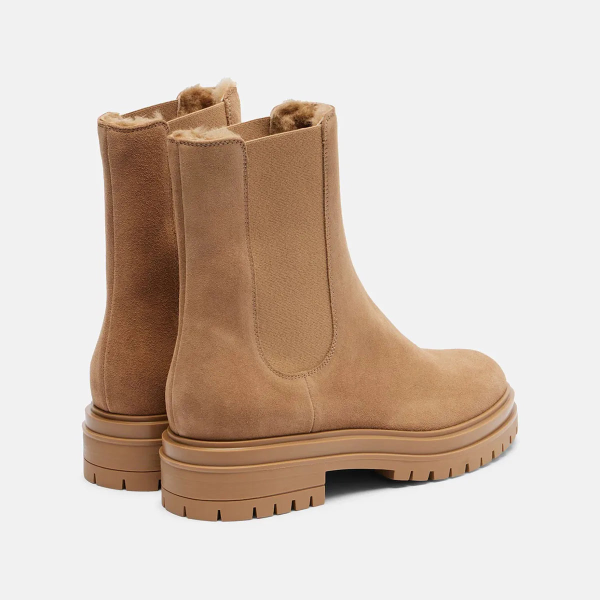 Bottines fourrées en daim à talon bas – NÉLIA