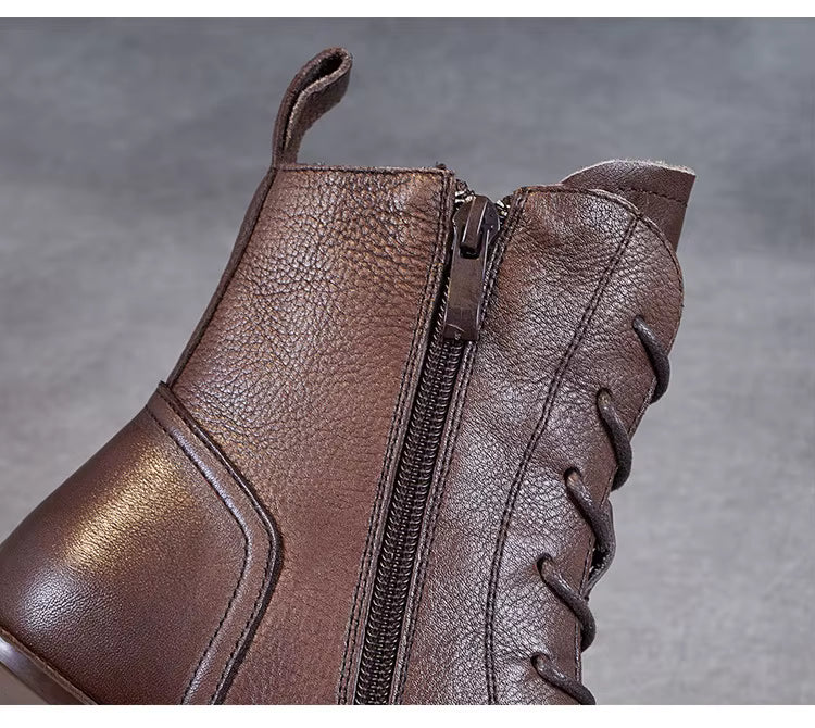 Bottines en cuir à lacet talon plat – VÉONA