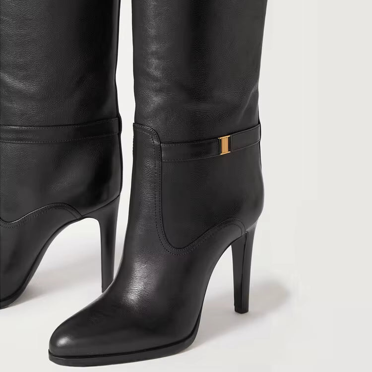 Bottes hautes en daim à talon pointu – AMÉRINE