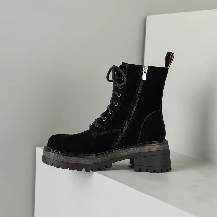 Bottines à lacets en daim à talon avec semelle crantée – MÉLORA