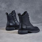 Bottines en cuir à lacet talon plat – VÉONA