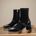 Bottines en cuir type chaussette à talon carré – CALISTA