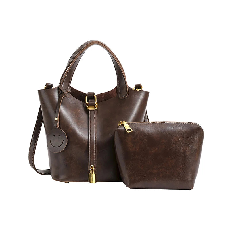 Sac seau femme cuir vintage avec pochette - Valérie