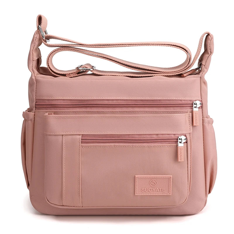 Sac bandoulière femme large sangle multi-poches - Rosa