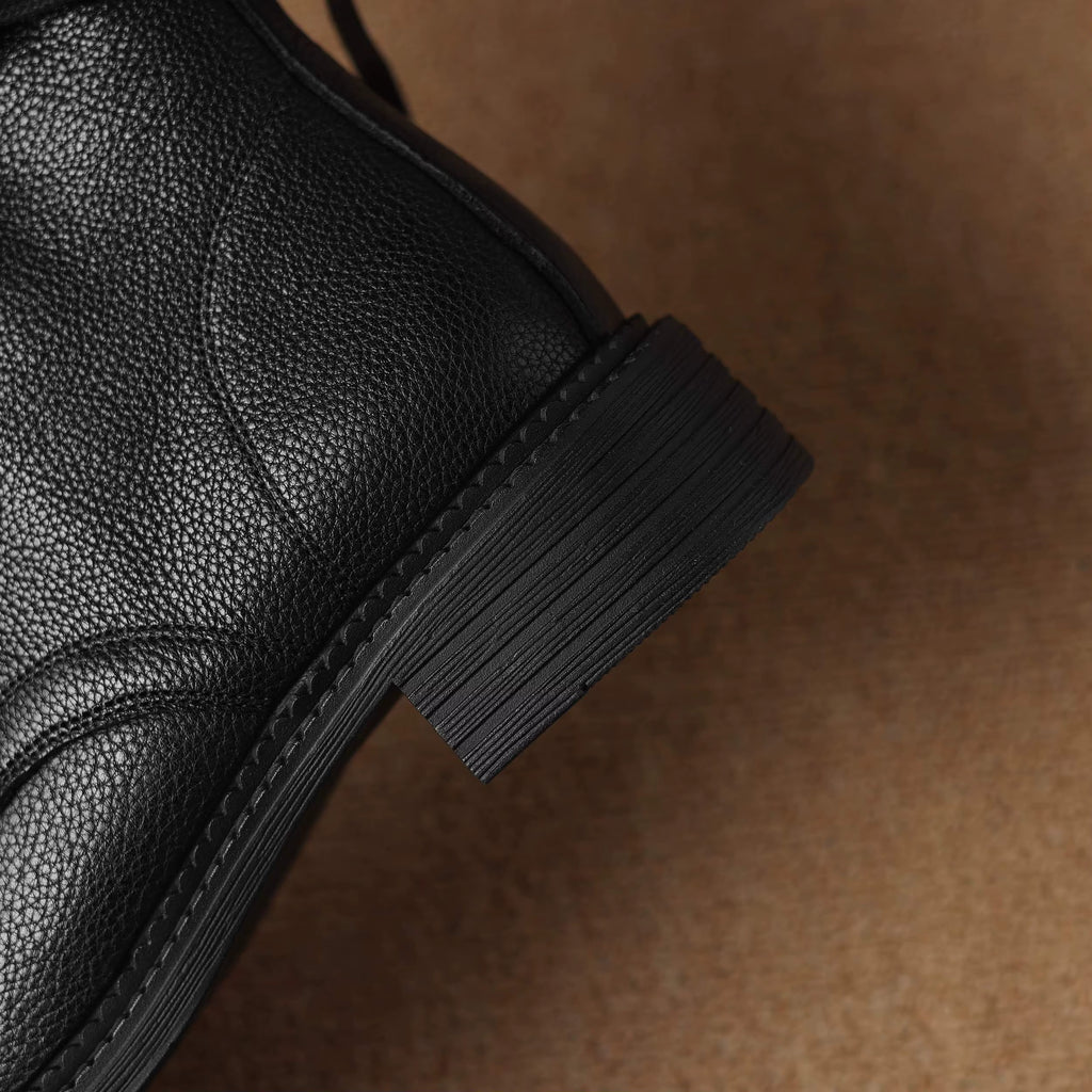 Bottines à lacet en cuir à talon rond – MARÉLIA