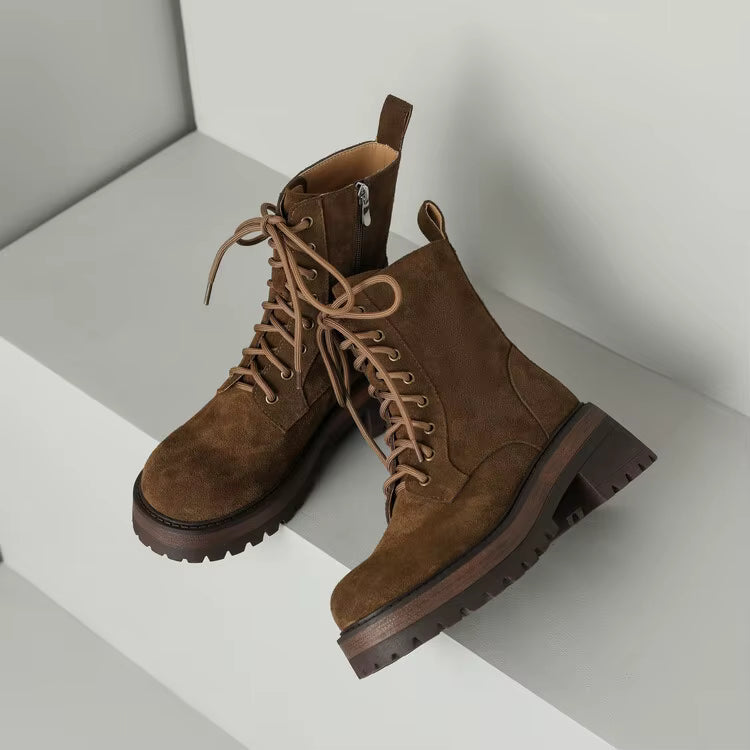 Bottines à lacets en daim à talon avec semelle crantée – MÉLORA