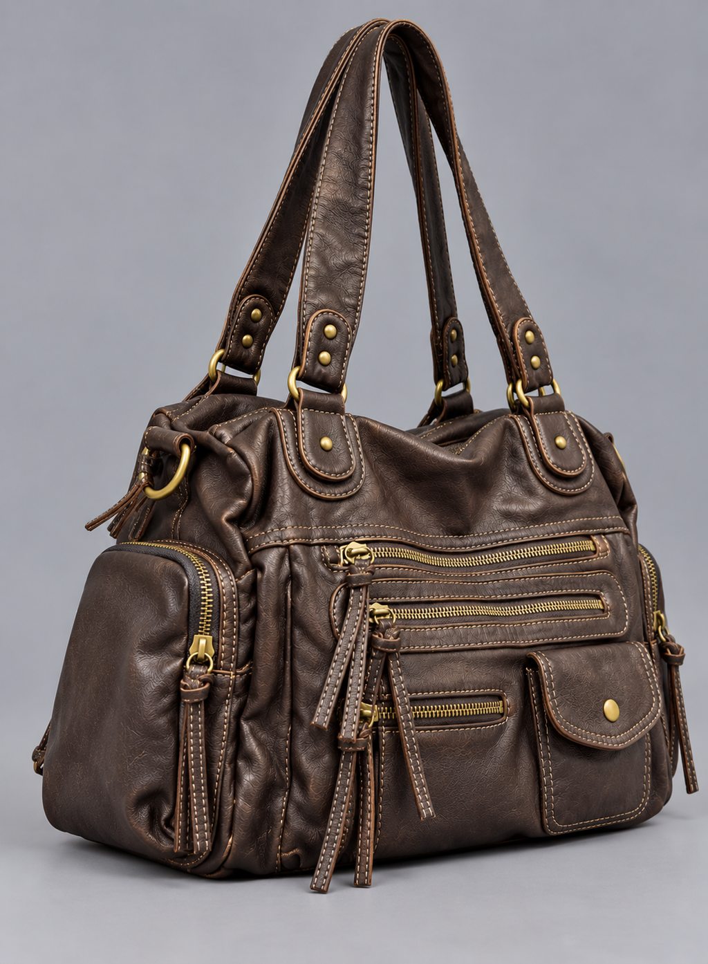 Sac à main en cuir vintage à poches zippées - Amélie