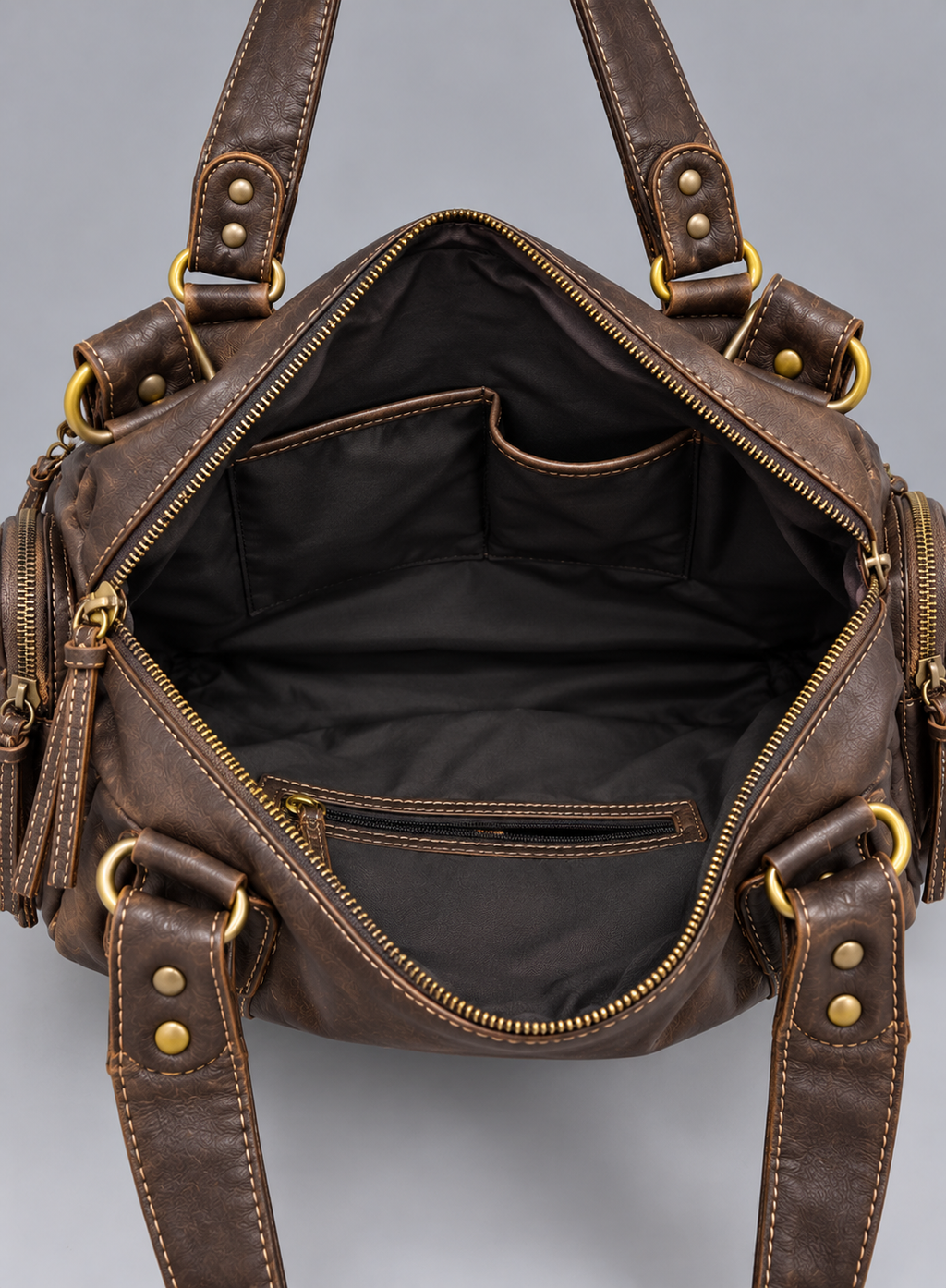 Sac à main en cuir vintage à poches zippées - Amélie