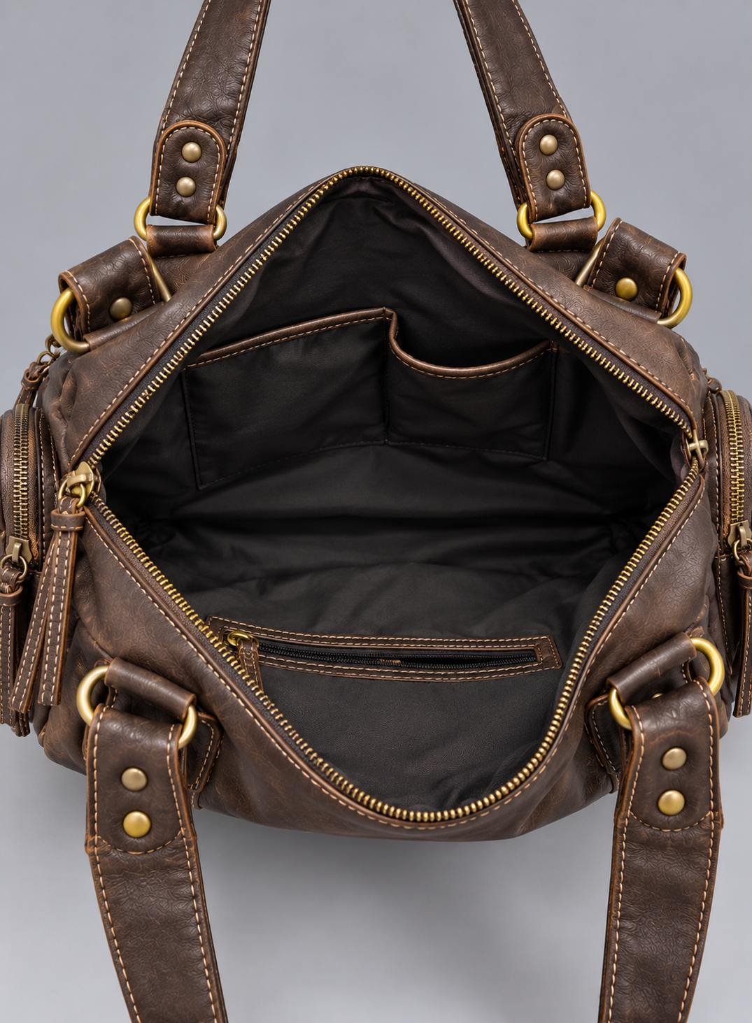 Sac à main en cuir vintage à poches zippées - Amélie