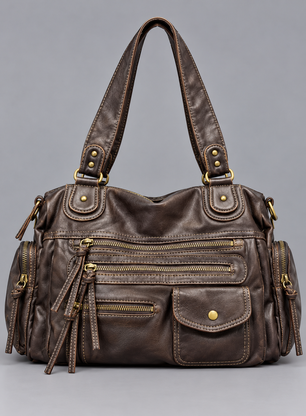 Sac à main en cuir vintage à poches zippées - Amélie