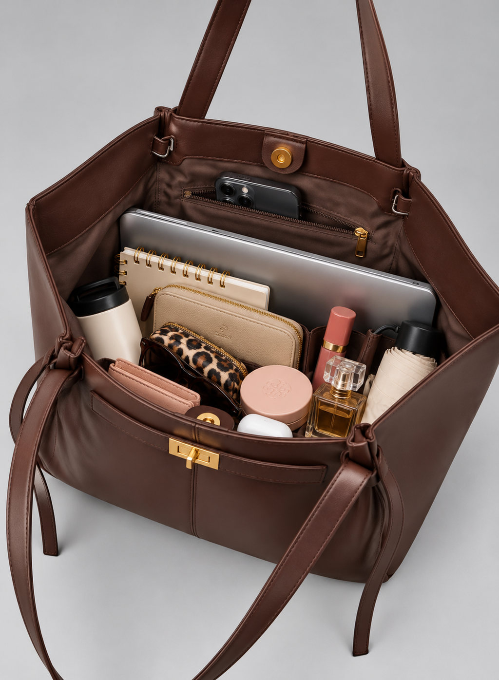 Sac à main de cours en cuir grande capacité Bordeaux - Diane