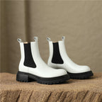 Bottines en cuir avec élastique à talon plat semelle crantée – SOLÉA