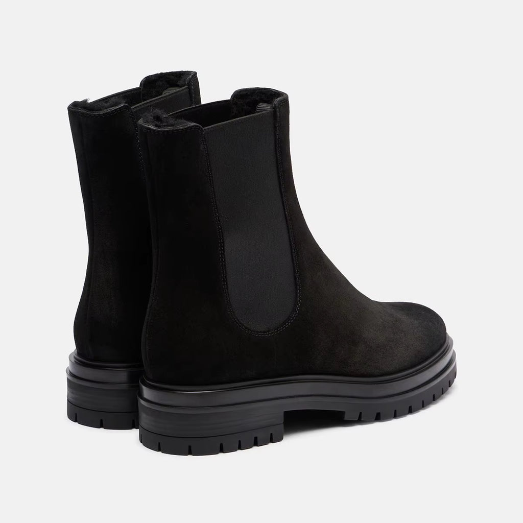 Bottines fourrées en daim à talon bas – NÉLIA