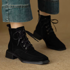Bottines à lacet en daim talon carré – DANÉLIA