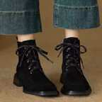 Bottines à lacet en daim talon carré – DANÉLIA