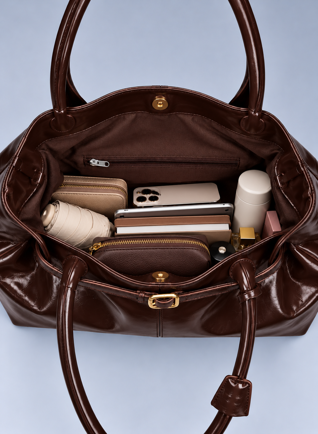 Sac à main de cours en cuir souple verni- Louane
