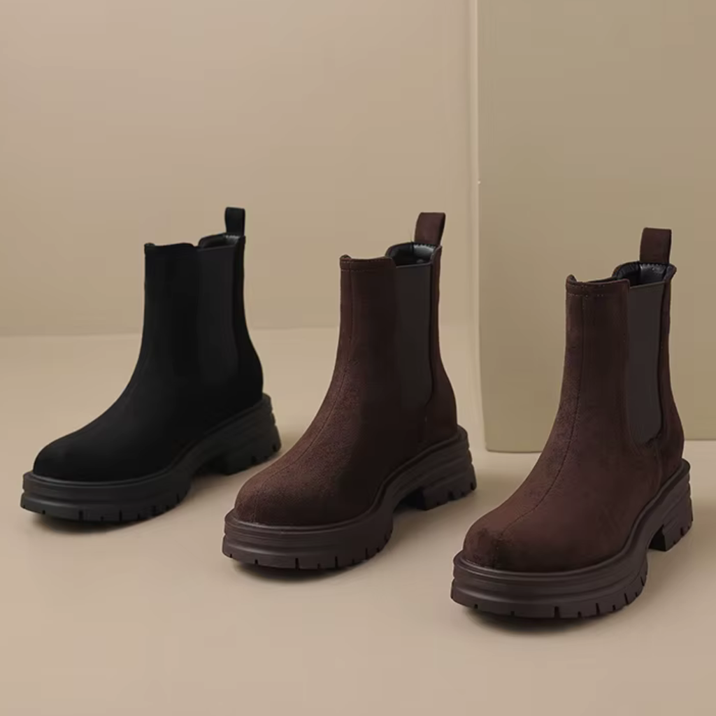 Bottines en cuir avec élastique a semelle crantée  – ADÉLINA